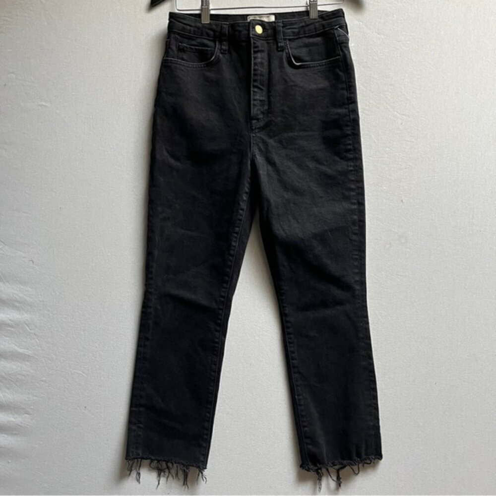 Triarchy High Waisted Frayed Hem Black Distressed Jeans Size 28